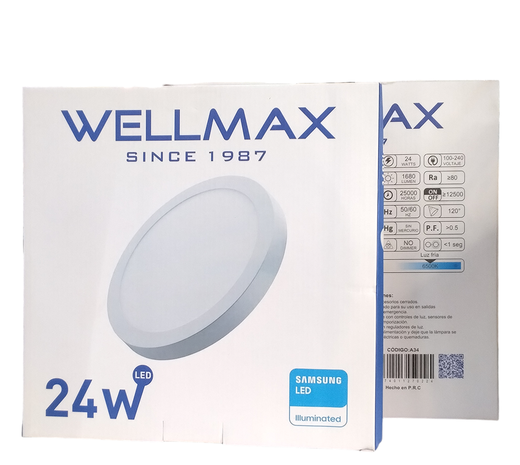 Panel Led De Sobreponer Redonda Luz Blanca 24W   Blanco WELLMAX