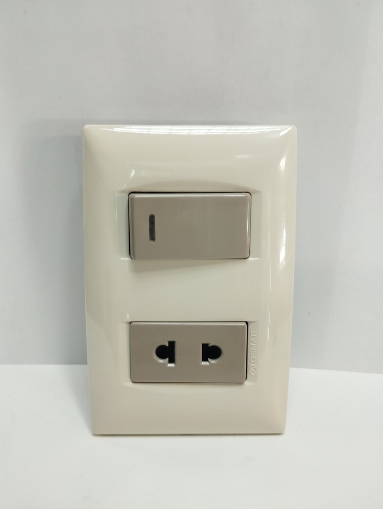 Toma mixta doble, modulo sin polo a tierra + interruptor (Beige, Osmar)