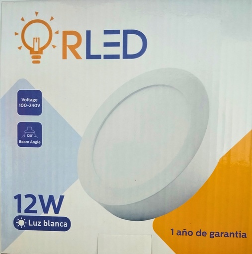 Panel Led De Sobreponer Redonda Luz Blanca 12W. Blanco, ORLED