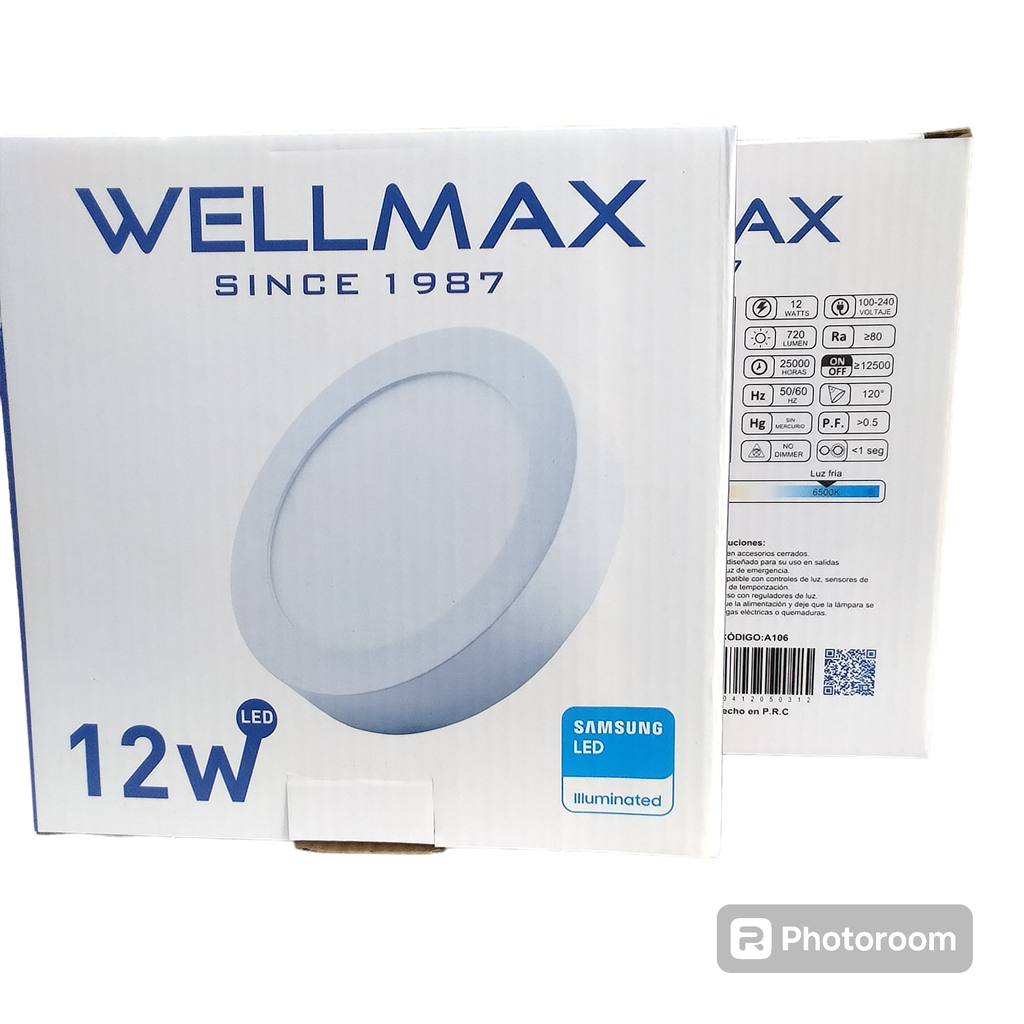 Panel Led De sobreponer Redonda Luz Blanca 12W Blanco WELLMAX