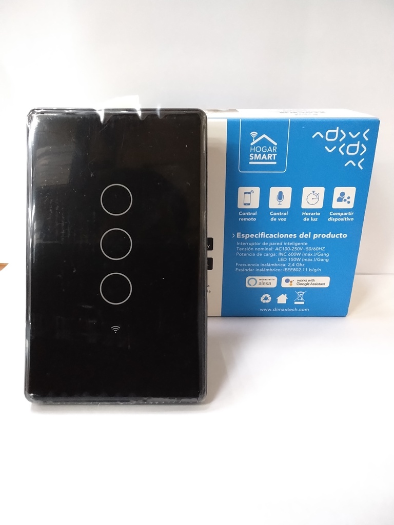 Interruptor smart de 3 tomas (Negro, Dimax)