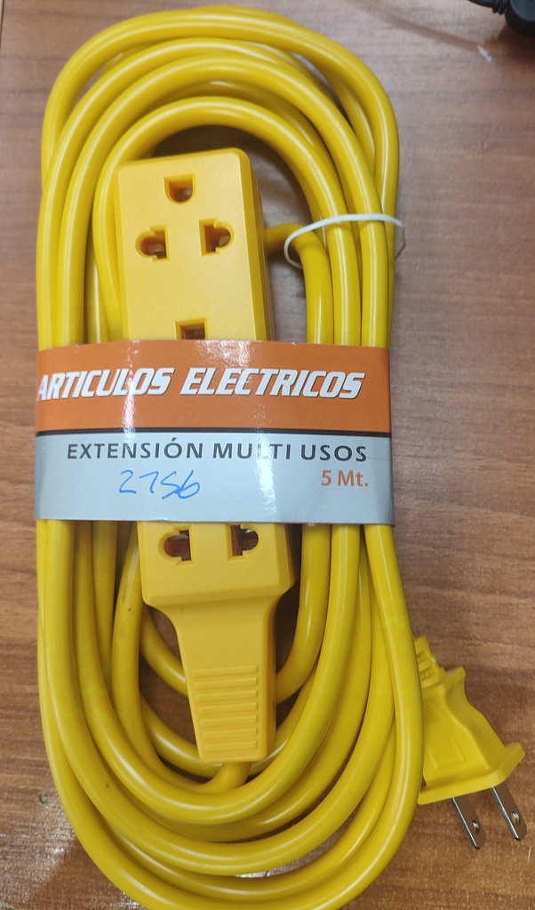Extensión 5 MTS, 3 tomas, engomado. Amarillo, Ultra Electric