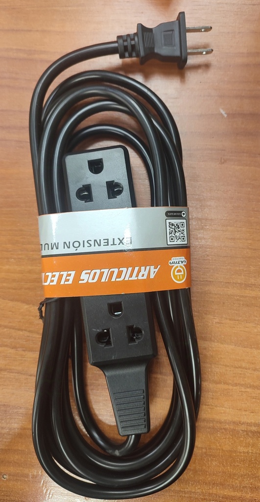 Extensión 3 MTS, 3 tomas, engomado. Negro, Ultra Electric