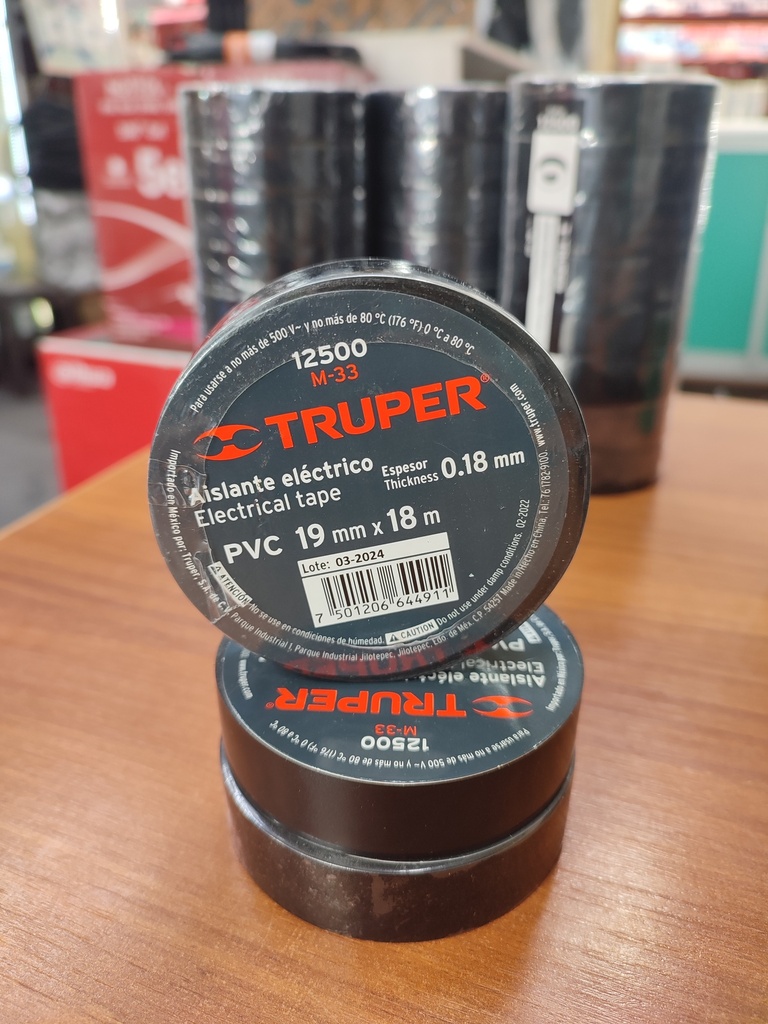 Cinta aislante de 18mx19mm espesor 0.18mm (Negro, Truper)