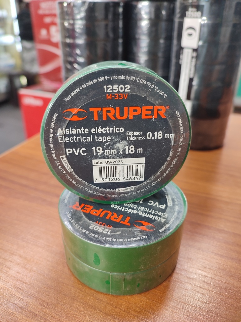 Cinta aislante de 18mx19mm espesor 0.18mm (Verde, Truper)