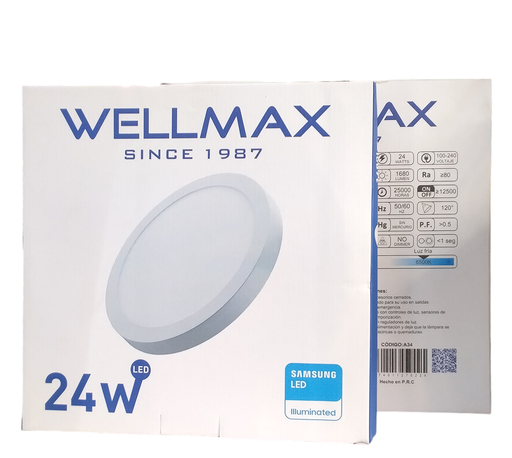 [388] Panel Led De Sobreponer Redonda Luz Blanca 24W   Blanco WELLMAX