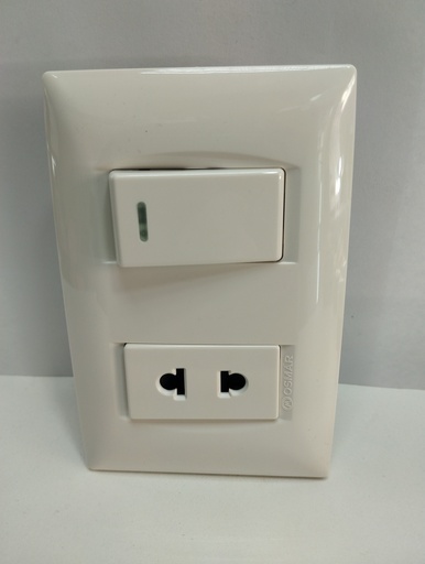 [2712] Toma mixta doble, modulo sin polo a tierra + interruptor (Blanco, Osmar)