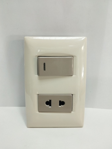 [2847] Toma mixta doble, modulo sin polo a tierra + interruptor (Beige, Osmar)
