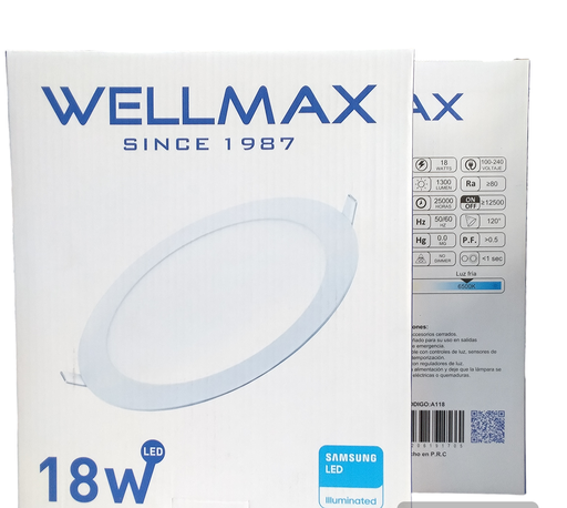 [3814] Panel Led De Empotrar Redonda Luz Blanca 18W.  Blanco WELLMAX