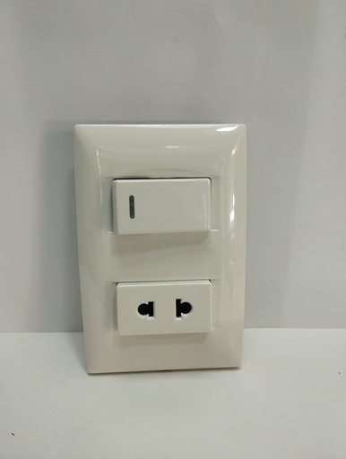 [2859] Toma mixta doble, modulo sin polo a tierra + interruptor (Blanco, Osmar)