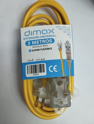 [2130] Extensión de 3 tomas universales de 3 MTS. Amarillo, Dimax