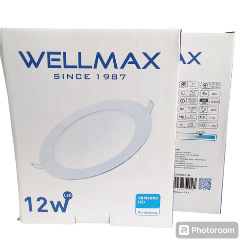 [3840] Panel Led De Empotrar Redonda Luz Blanca 12W (Blanco, WELLMAX)