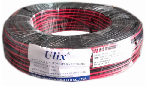 [22102] Rollo de cable Eléctrico Tipo Cordón Nro. 14 AWG (90 mts.) Bicolor (Rojo y Negro) ULIX