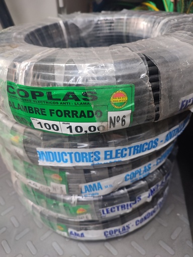 [22992] Rollo de 100m mts. cable Eléctrico No 6 alambre monopolar (Negro, Coplas)